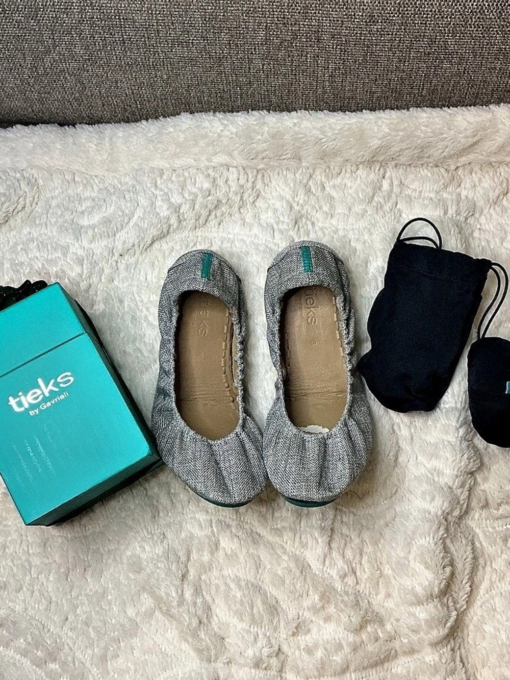 Tieks Vegan Silver Lake Ballet Flats Gray & Turquoise US 8